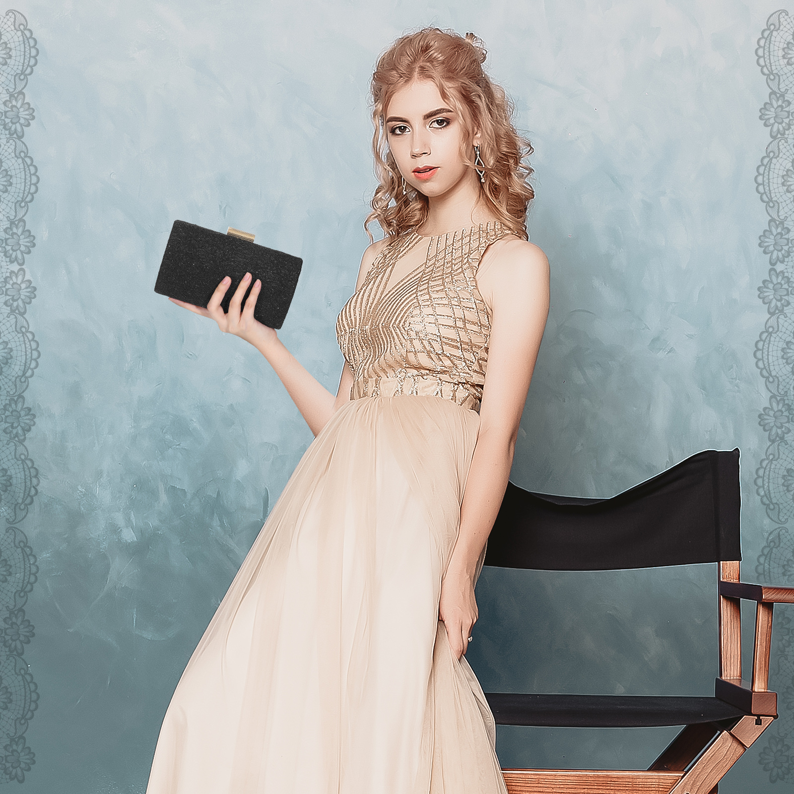 Women's Clutch Purses Box with Unique Lace Pattern Evening Bag Party Handbags - Picture 7 of 14
