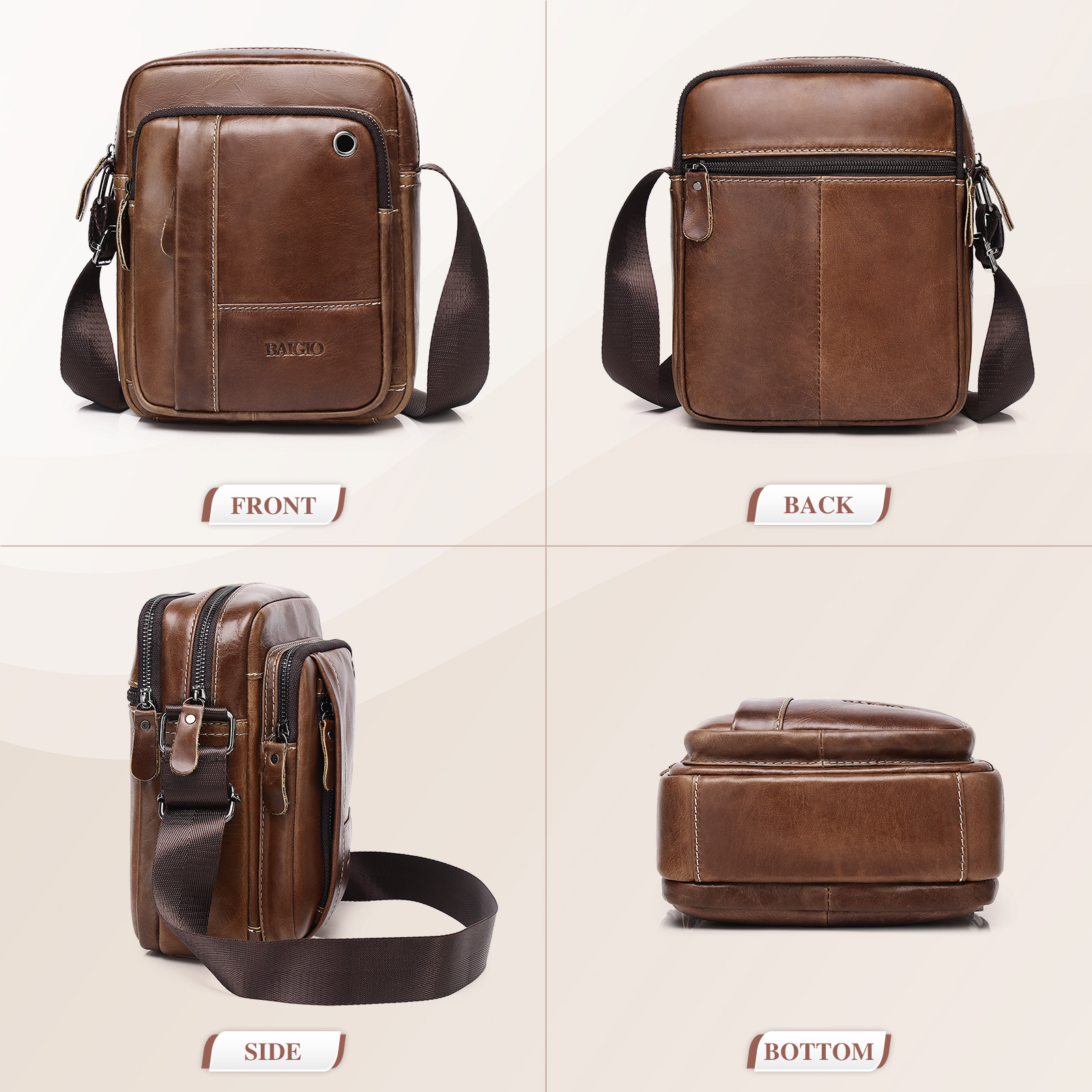 Herren Echtes Leder Umhängetasche Schultertasche Crossbody Bag Messenger Tasche