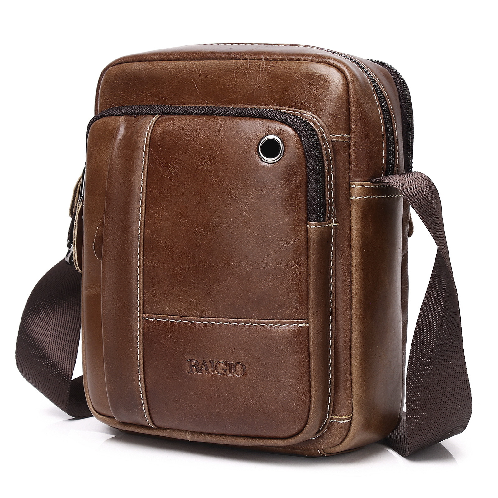 Herren Echtes Leder Umhängetasche Schultertasche Crossbody Bag Messenger Tasche