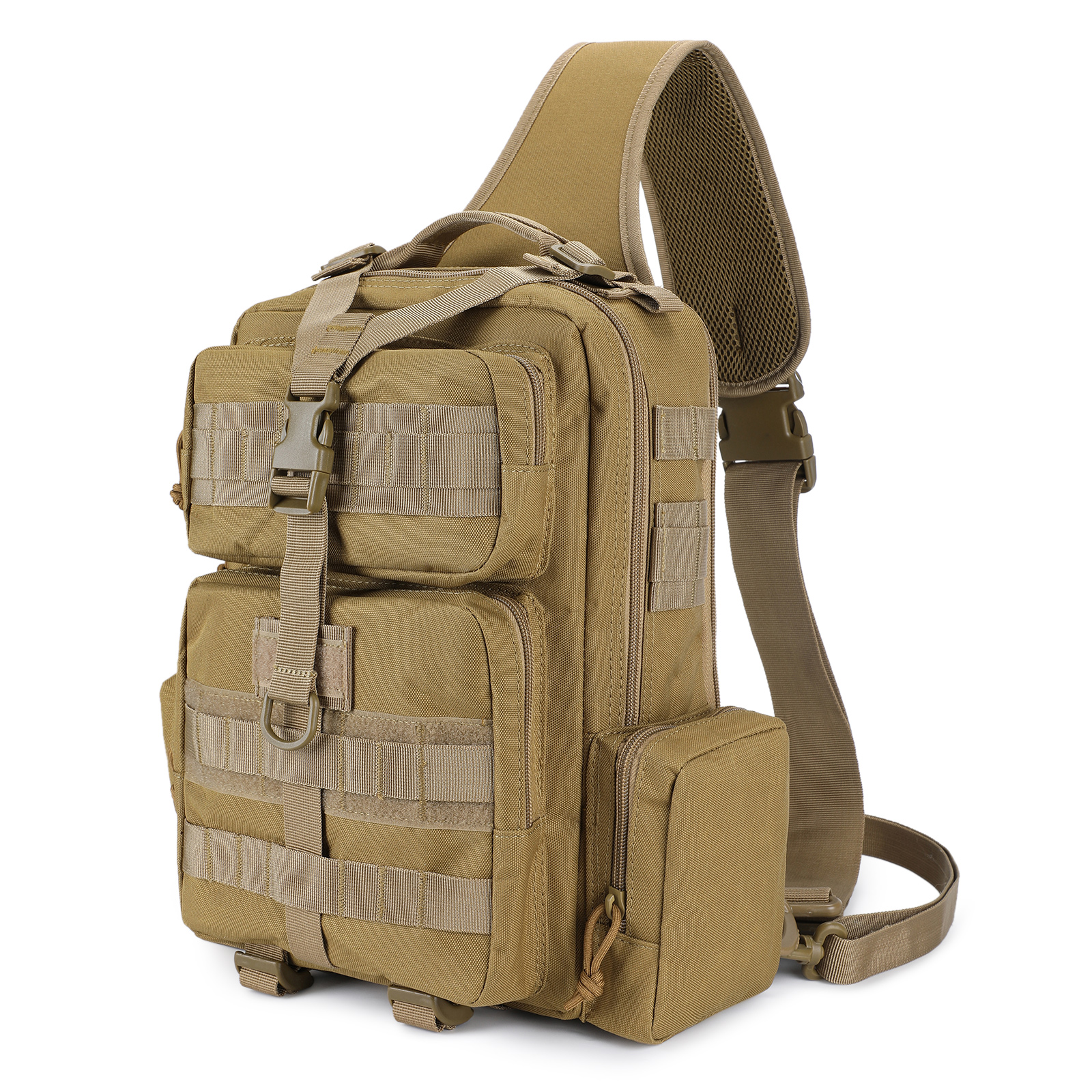 Color:Khaki:Outdoor Tactical Sling Bag Military Crossbody Pack Chest Shoulder Backpack
