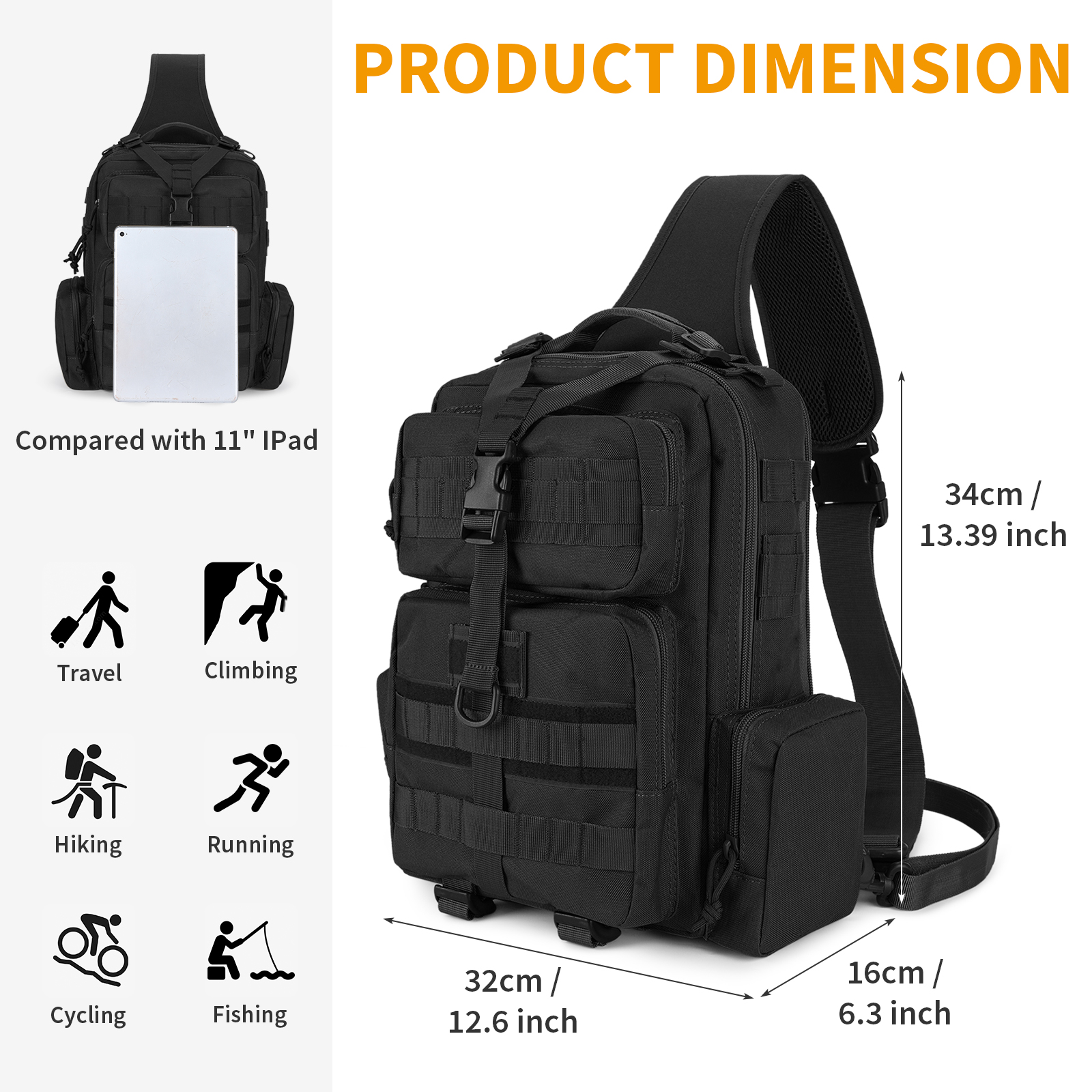 Military Tactical Sling Chest Bag Large Molle Crossbody Sports Shoulder Backpack - Picture 23 of 41