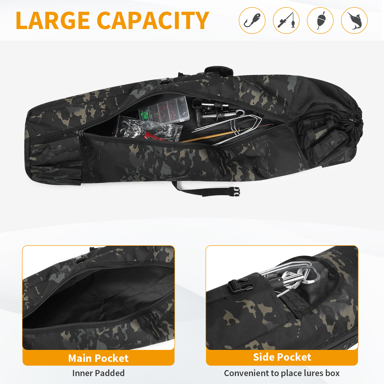 Fishing Rod Reel Case Bag Organizer Travel Carry Holder Pole Tools Storage Bags - Picture 29 of 30