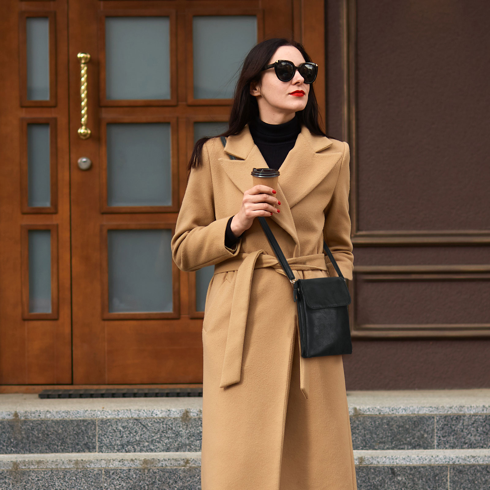 Leder Handytasche Damen Kleine Umhängetasche Geldbörse Smartphone Handy Tasche