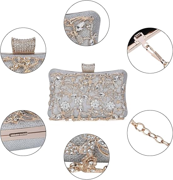 Damen Kristall Abendtasche Clutch Tasche Strass Hochzeit Handtasche Party - Bild 9 von 14