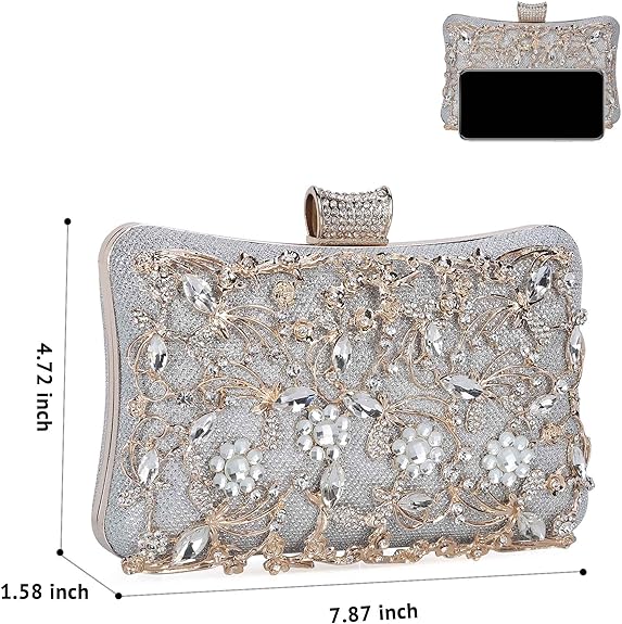 Damen Kristall Abendtasche Clutch Tasche Strass Hochzeit Handtasche Party - Bild 8 von 14