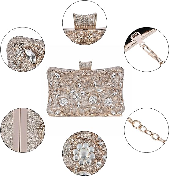 Damen Kristall Abendtasche Clutch Tasche Strass Hochzeit Handtasche Party - Bild 13 von 14