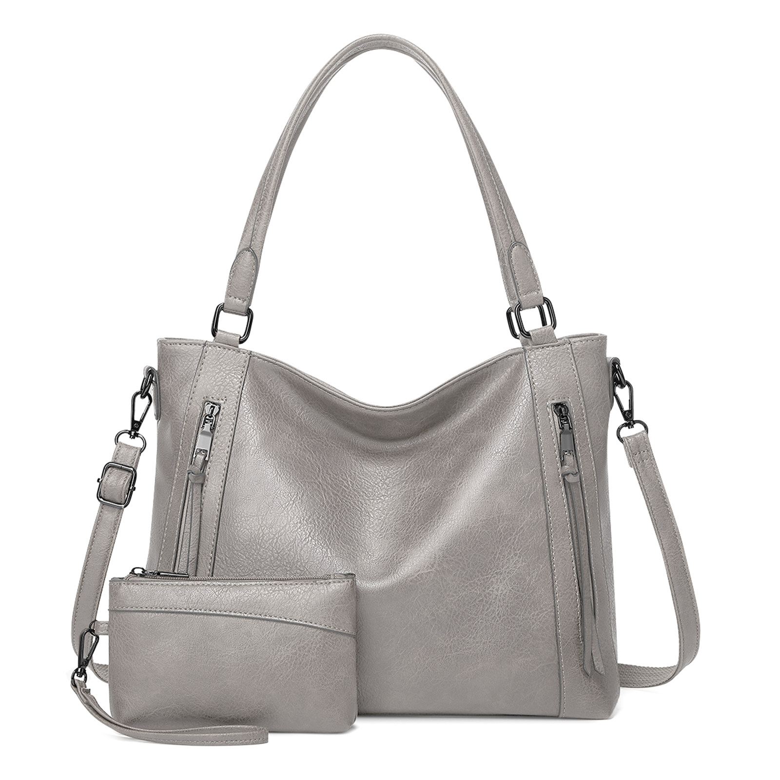 2 in 1 Women Handbag Tote Hobo Bag Zip Soft Leather Large Shopper Shoulder Bag - Picture 21 of 22