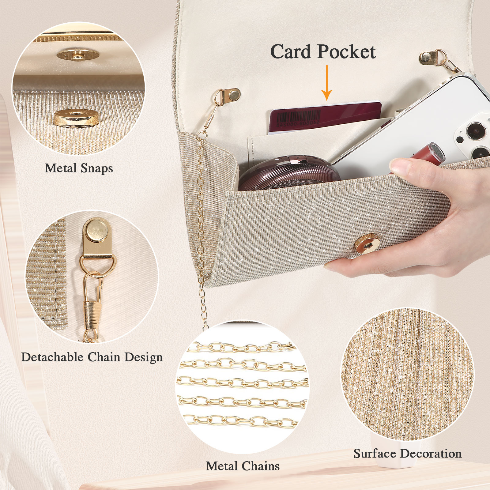 Women Evening Bag Clutch Purses Crossbody Sling Bag Wedding Prom Party Handbags - Picture 21 of 31