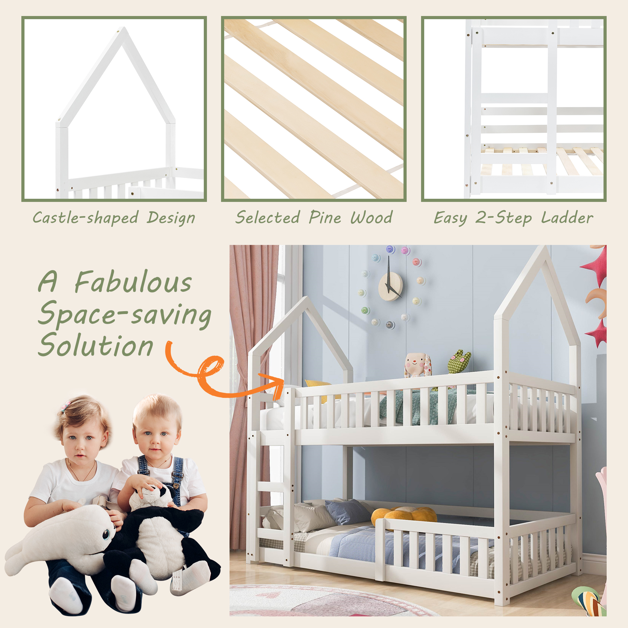 Treehouse Cabin Bed 3FT Single Bunk Bed Wooden Frame Kids Children Sleeper House - Picture 13 of 48