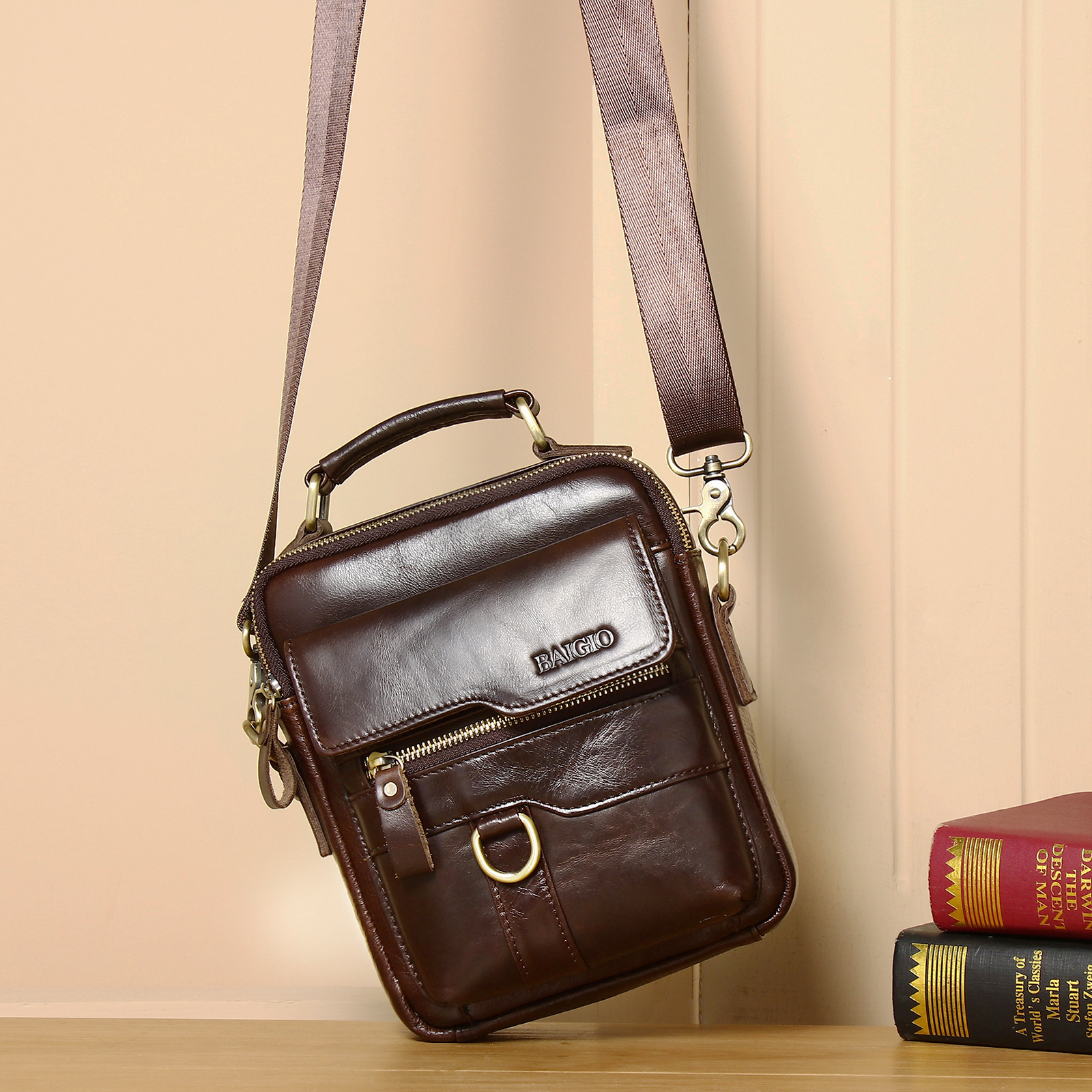 Herren-Schultertasche aus echtem Leder Kuriertasche Aktentasche Umhängetasche Reisehandtasche - Bild 29 von 31