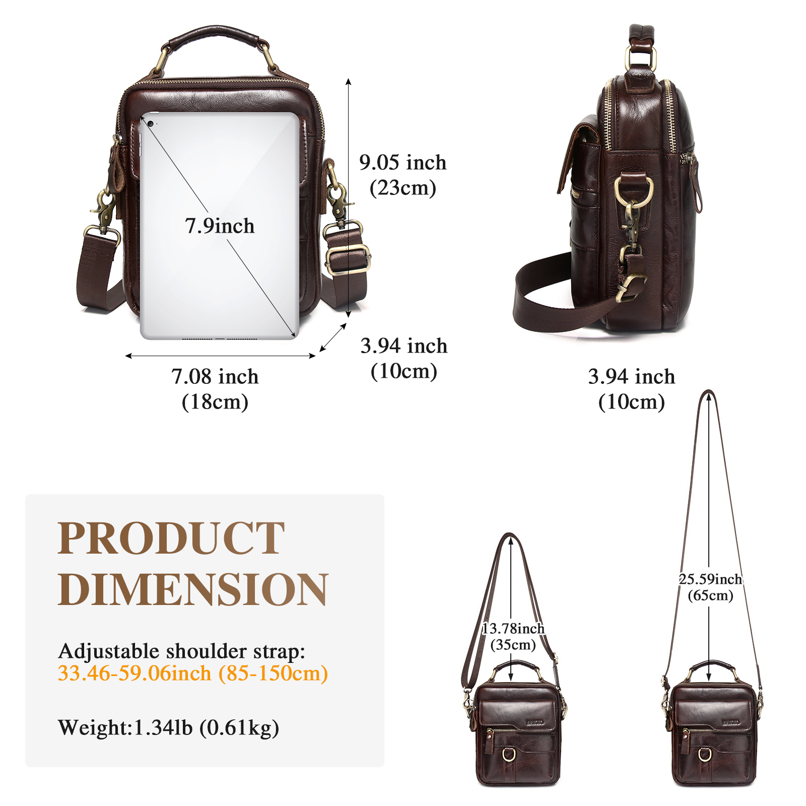 Herren-Schultertasche aus echtem Leder Kuriertasche Aktentasche Umhängetasche Reisehandtasche - Bild 24 von 31
