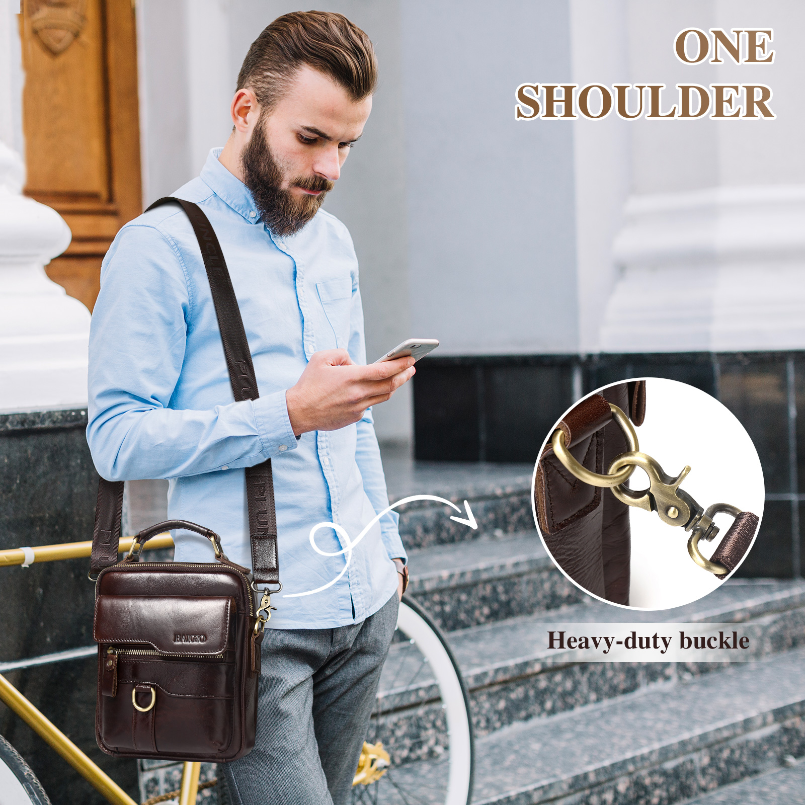 Herren-Schultertasche aus echtem Leder Kuriertasche Aktentasche Umhängetasche Reisehandtasche - Bild 27 von 31