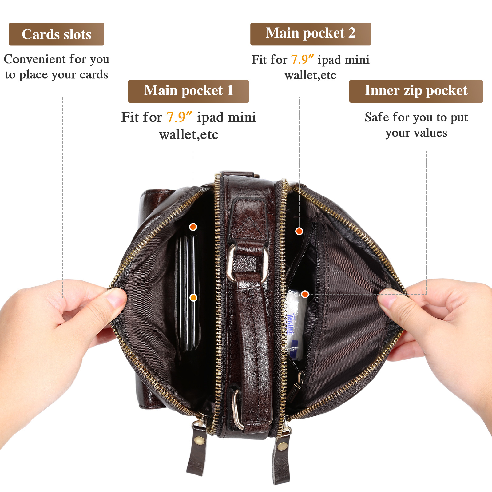 Herren-Schultertasche aus echtem Leder Kuriertasche Aktentasche Umhängetasche Reisehandtasche - Bild 25 von 31