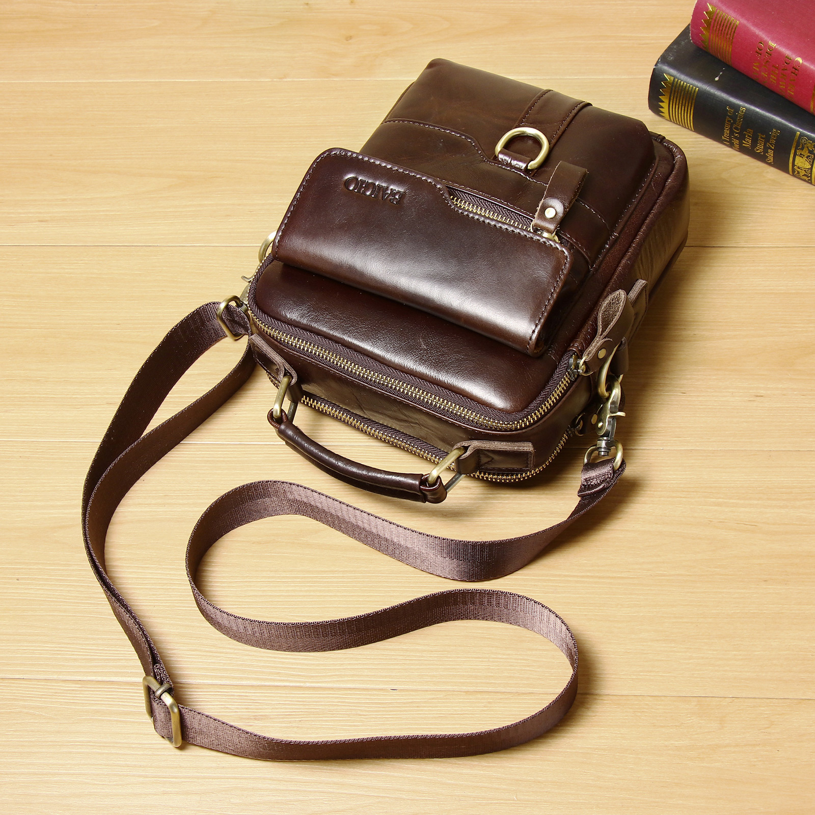 Herren-Schultertasche aus echtem Leder Kuriertasche Aktentasche Umhängetasche Reisehandtasche - Bild 31 von 31