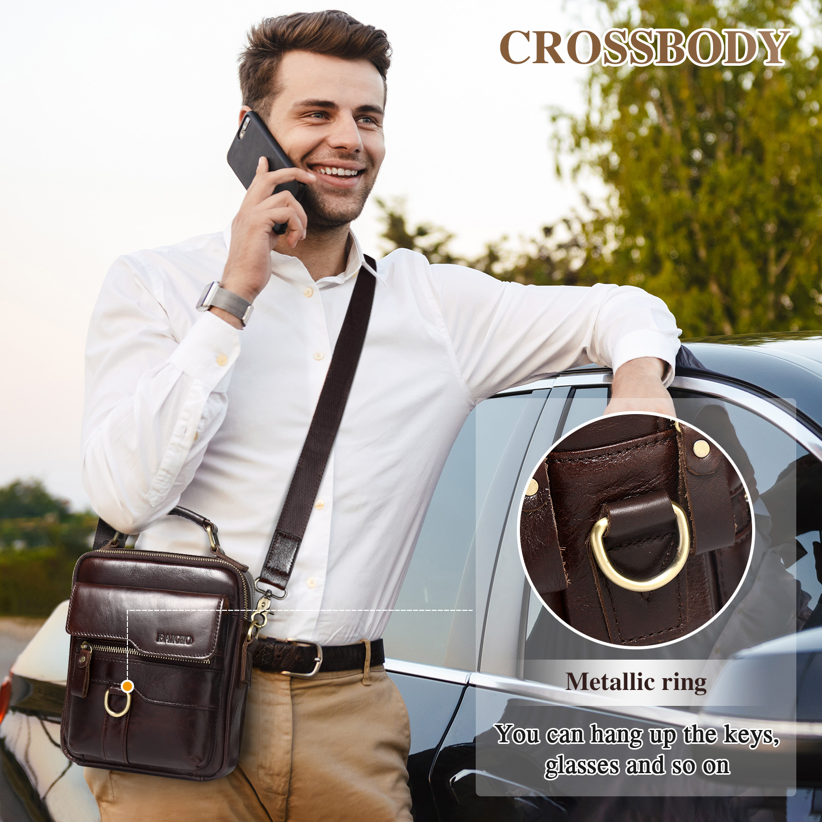 Herren-Schultertasche aus echtem Leder Kuriertasche Aktentasche Umhängetasche Reisehandtasche - Bild 28 von 31