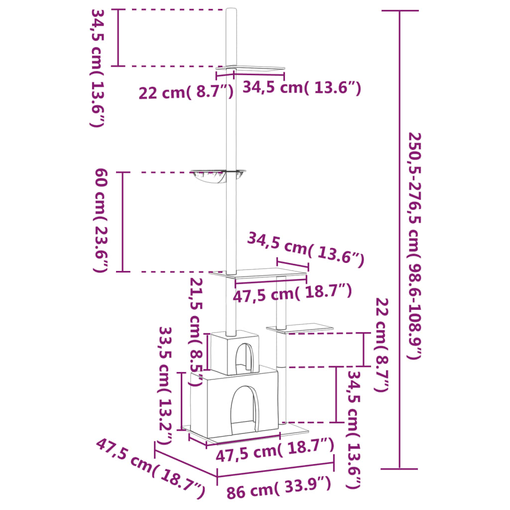 Kratzbaum Deckenhoch Katzenkratzbaum Katzenbaum Kletterbaum Katzen 250,5-276,5cm - Bild 18 von 38