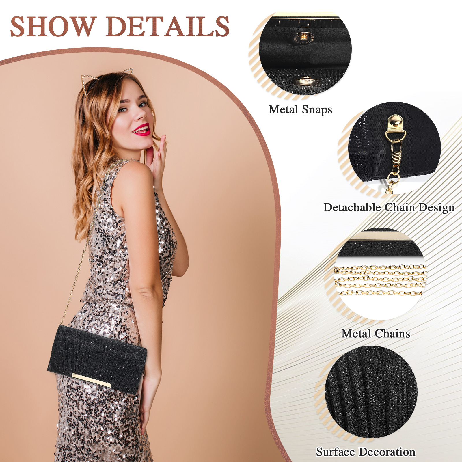 Women's Evening Bag Clutch Elegant Bridal Bag Wedding Handbag Small Shoulder Bag - Picture 12 of 39