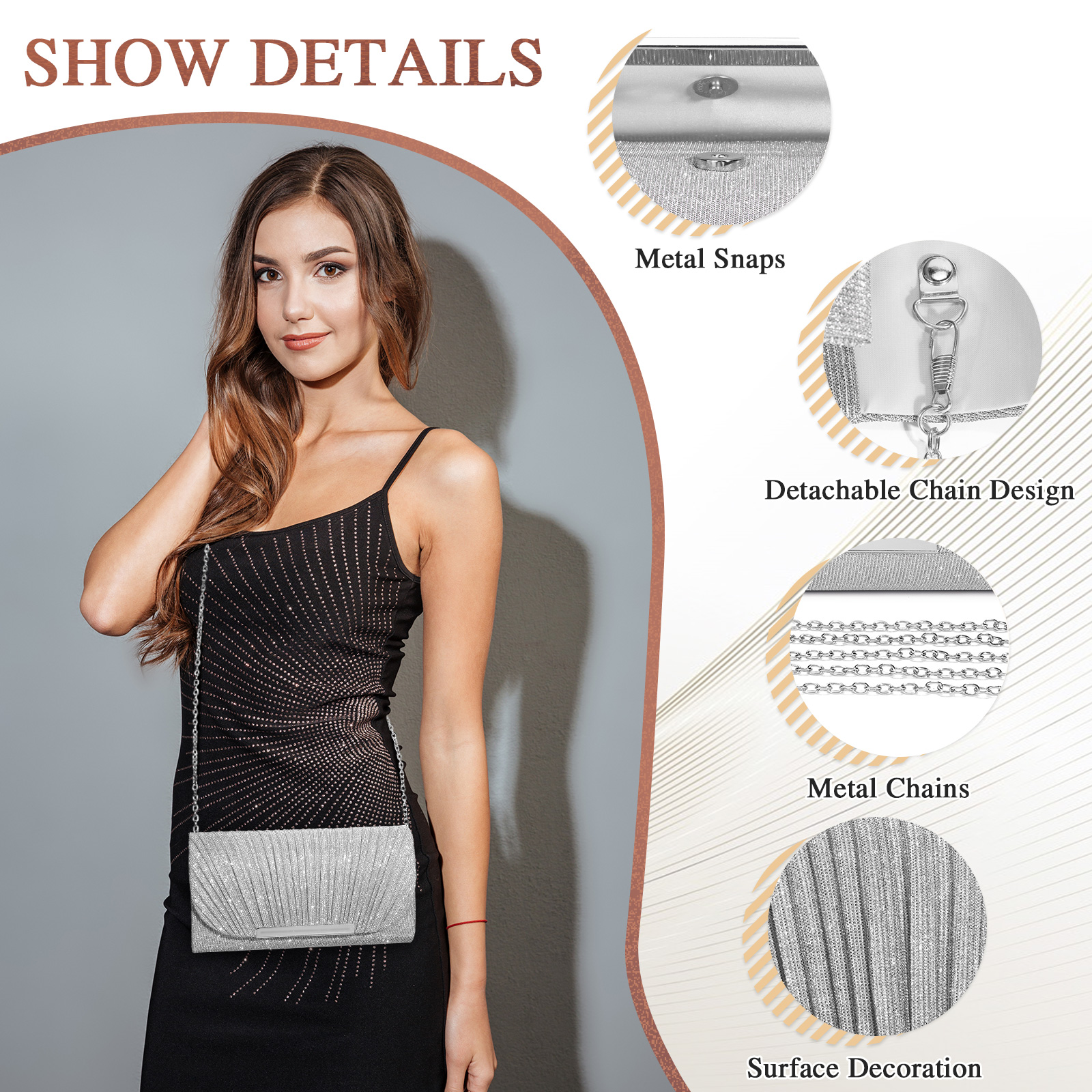 Women's Evening Clutch Purse Bag Ladies Shiny Handbag Prom Wedding Shoulder Bag - Picture 24 of 45