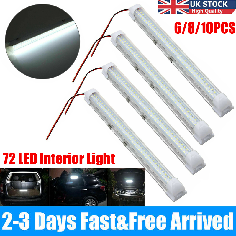 6X Interior Lights Strip Bar 72LED 12V Car Van Bus Caravan 12 VOLT ON/OFF Switch
