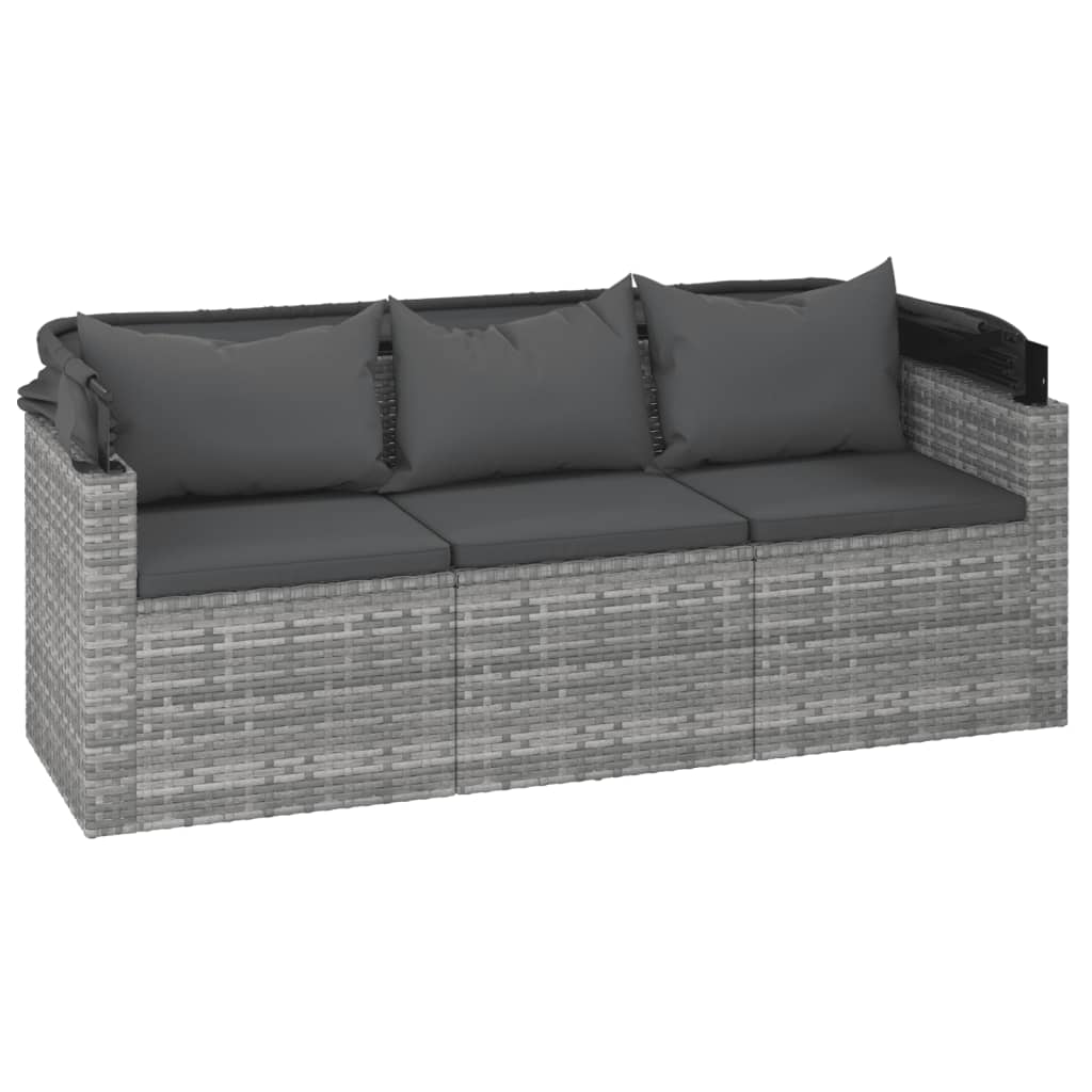 Rattan Gartensofa 3-Sitzer mit Dach und Fußhocker Sitzgruppe Lounge Garnitur - Bild 8 von 9