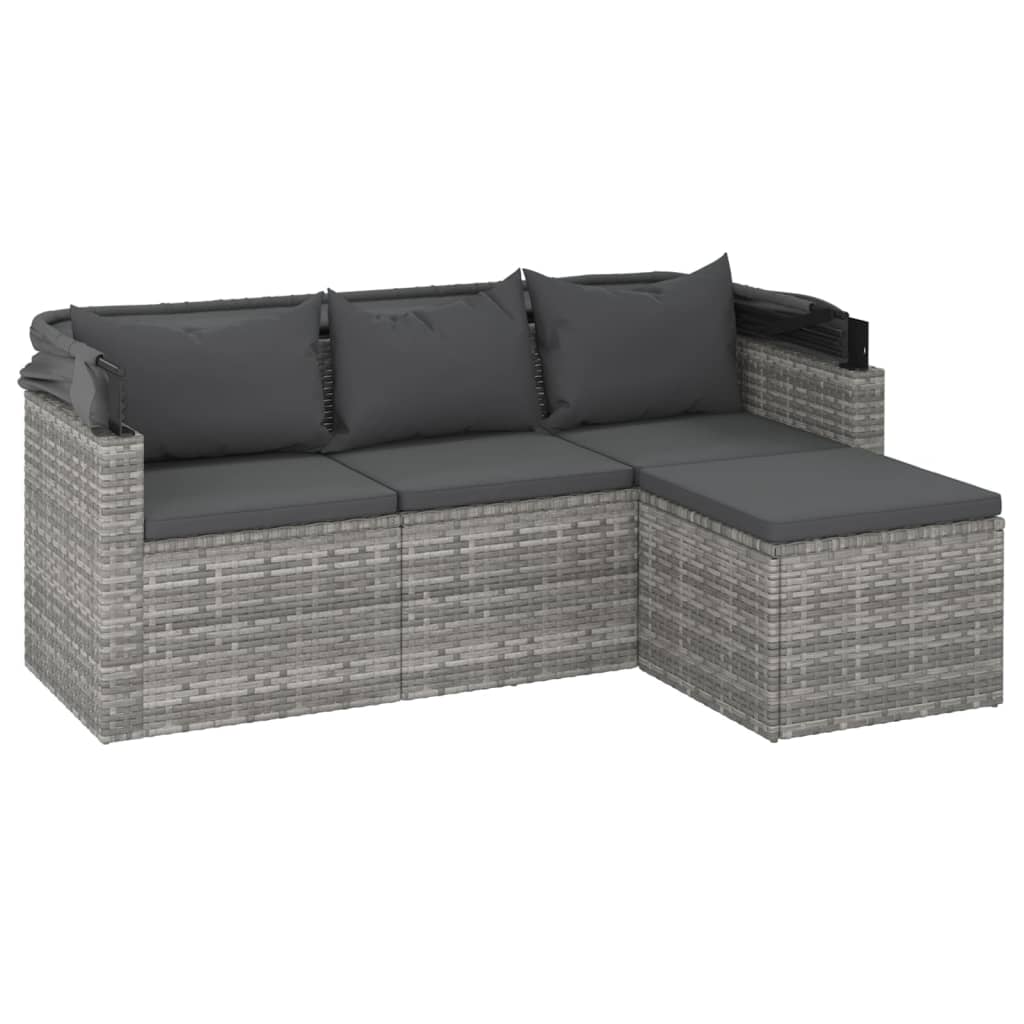Rattan Gartensofa 3-Sitzer mit Dach und Fußhocker Sitzgruppe Lounge Garnitur - Bild 7 von 9