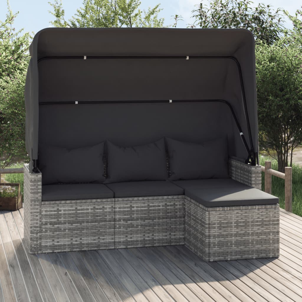 Rattan Gartensofa 3-Sitzer mit Dach und Fußhocker Sitzgruppe Lounge Garnitur - Bild 3 von 9