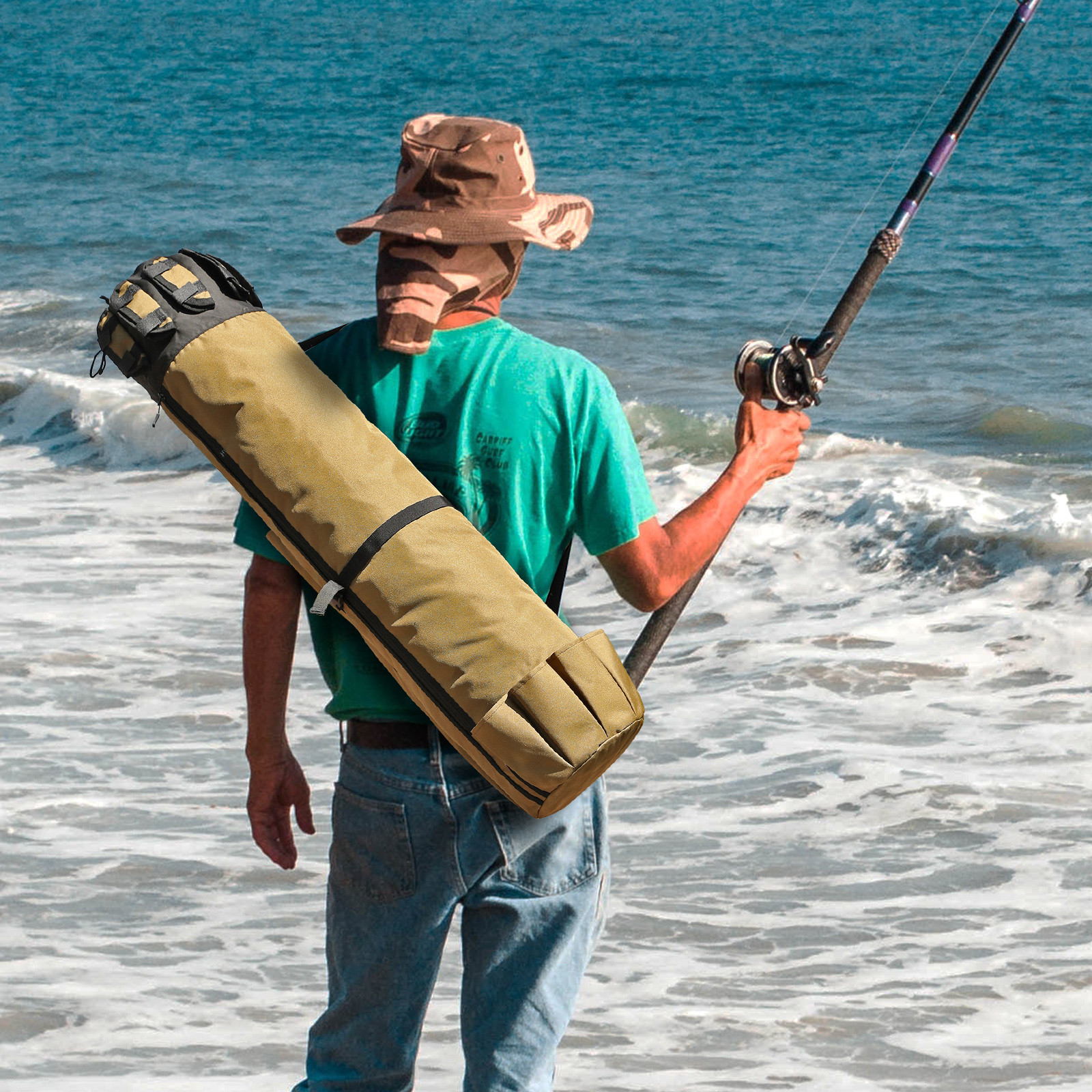 Fishing Rod Pole Carrier Reel Tackle Tool Gear Bag 5 Pole Holder