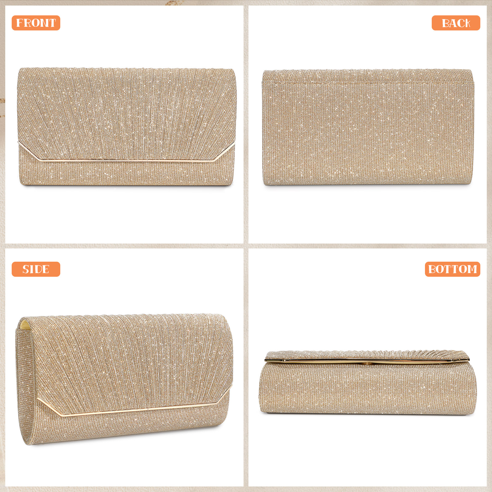 Women's Evening Bag Clutch Elegant Bridal Bag Wedding Handbag Small Shoulder Bag - Picture 26 of 39