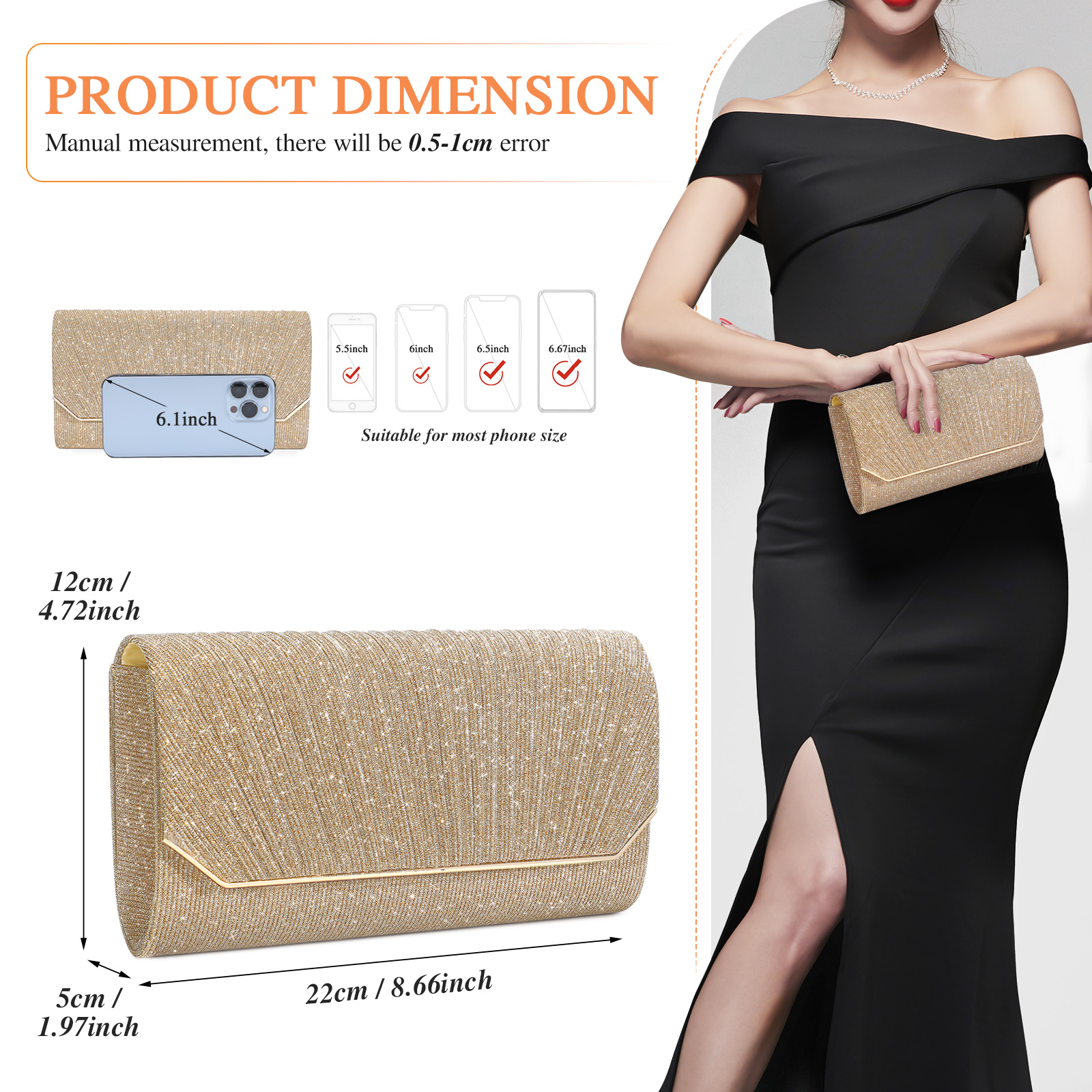Women's Evening Bag Clutch Elegant Bridal Bag Wedding Handbag Small Shoulder Bag - Picture 28 of 39