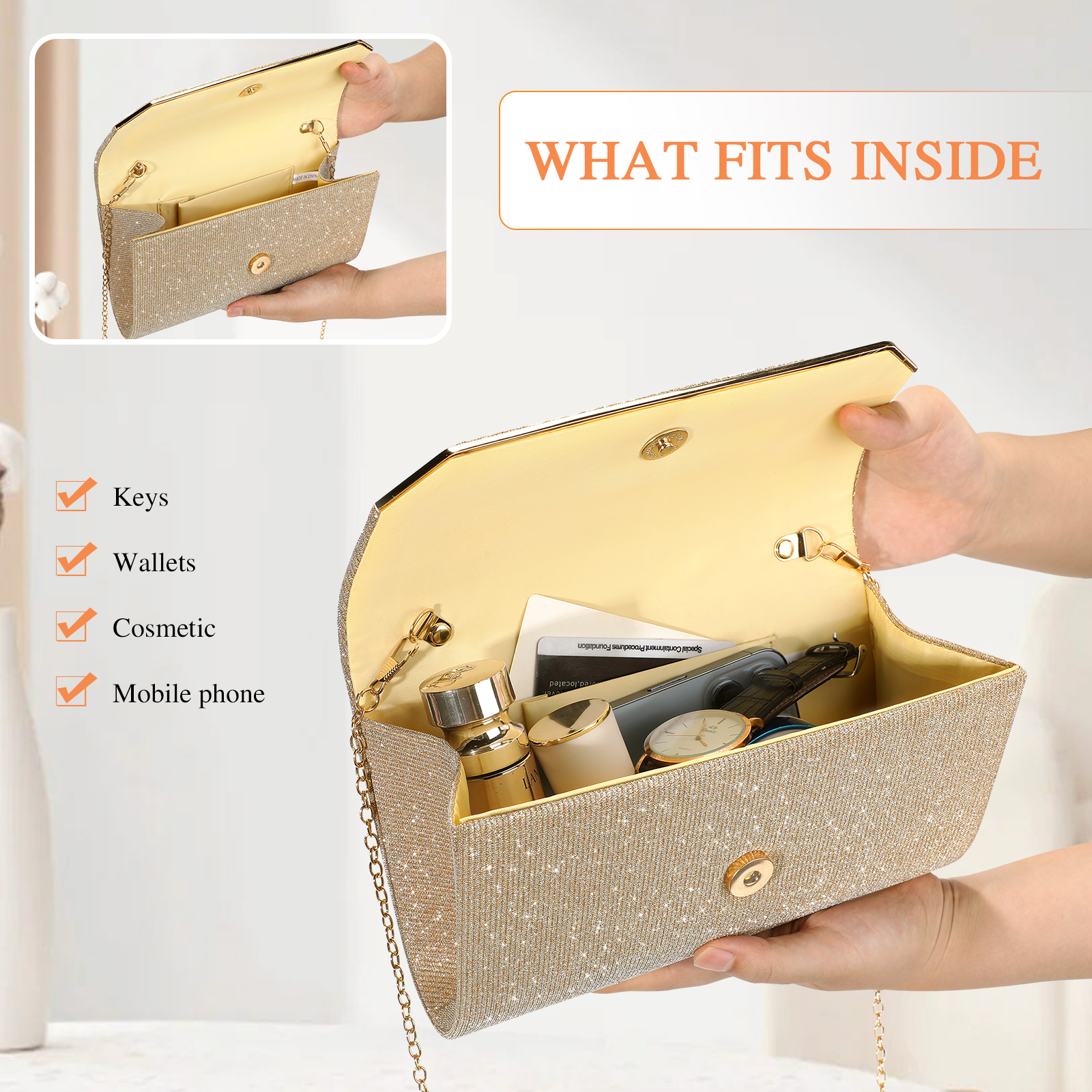 Women's Evening Bag Clutch Elegant Bridal Bag Wedding Handbag Small Shoulder Bag - Picture 27 of 39