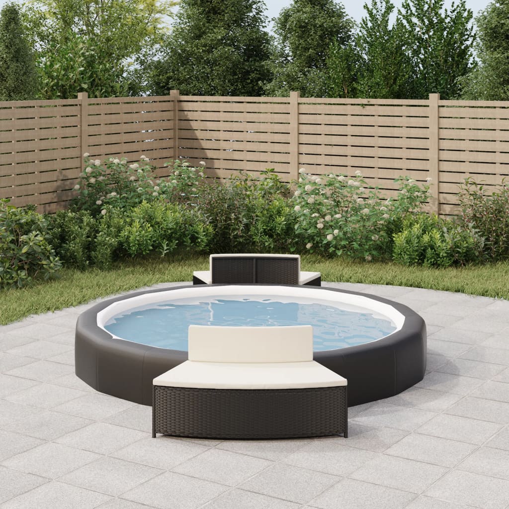 Whirlpool-Stufen Umrandung Spa Massivholz Akazie und Poly Rattan Poolumrandung - Bild 12 von 84