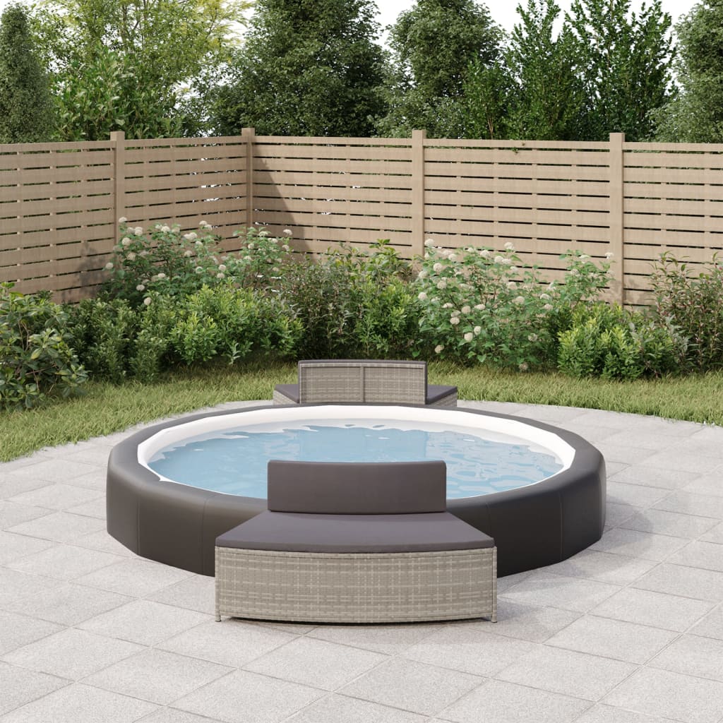 Whirlpool-Stufen Umrandung Spa Massivholz Akazie und Poly Rattan Poolumrandung - Bild 49 von 84