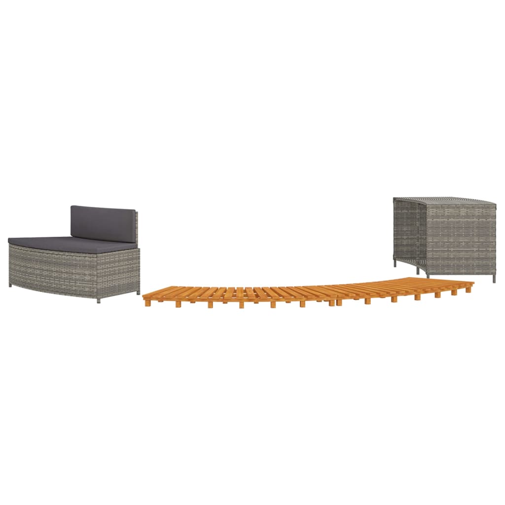 Whirlpool-Stufen Umrandung Spa Massivholz Akazie und Poly Rattan Poolumrandung - Bild 77 von 84