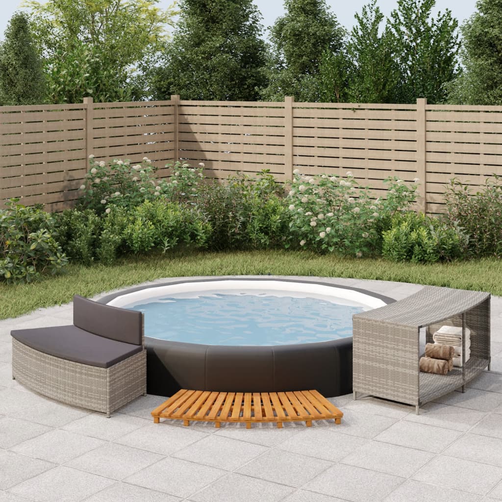 Whirlpool-Stufen Umrandung Spa Massivholz Akazie und Poly Rattan Poolumrandung - Bild 67 von 84