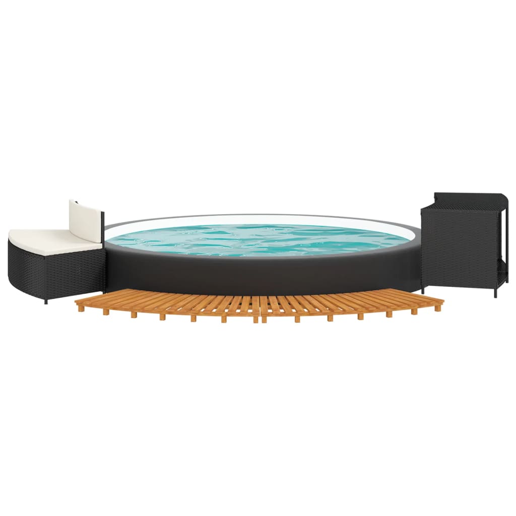 Whirlpool-Stufen Umrandung Spa Massivholz Akazie und Poly Rattan Poolumrandung - Bild 42 von 84
