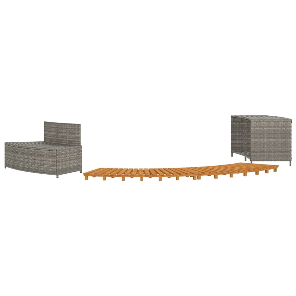 Whirlpool-Stufen Umrandung Spa Massivholz Akazie und Poly Rattan Poolumrandung - Bild 80 von 84