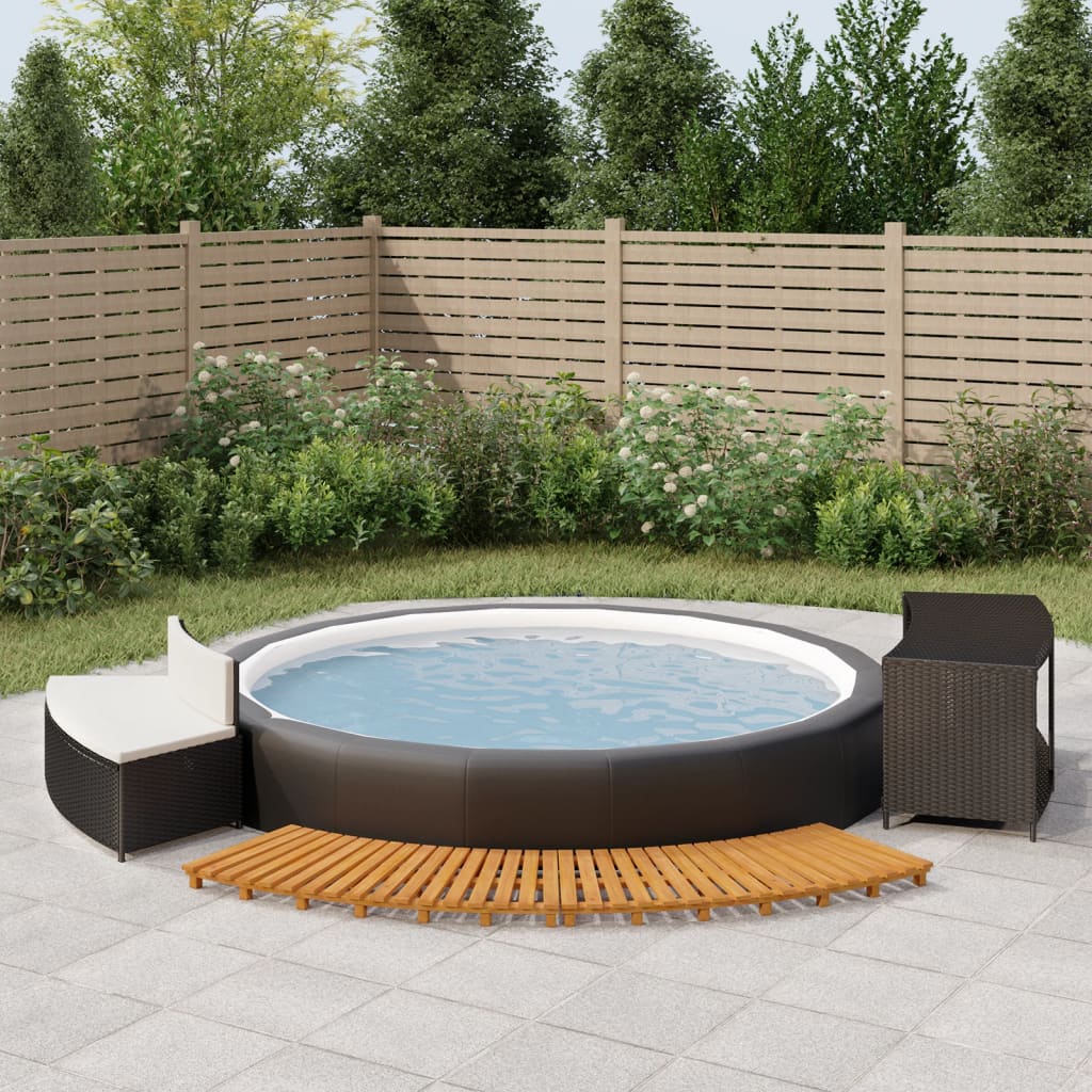 Whirlpool-Stufen Umrandung Spa Massivholz Akazie und Poly Rattan Poolumrandung - Bild 40 von 84
