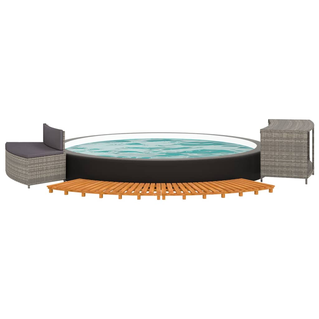Whirlpool-Stufen Umrandung Spa Massivholz Akazie und Poly Rattan Poolumrandung - Bild 78 von 84