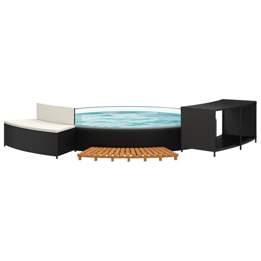 Whirlpool-Stufen Umrandung Spa Massivholz Akazie und Poly Rattan Poolumrandung - Bild 33 von 84