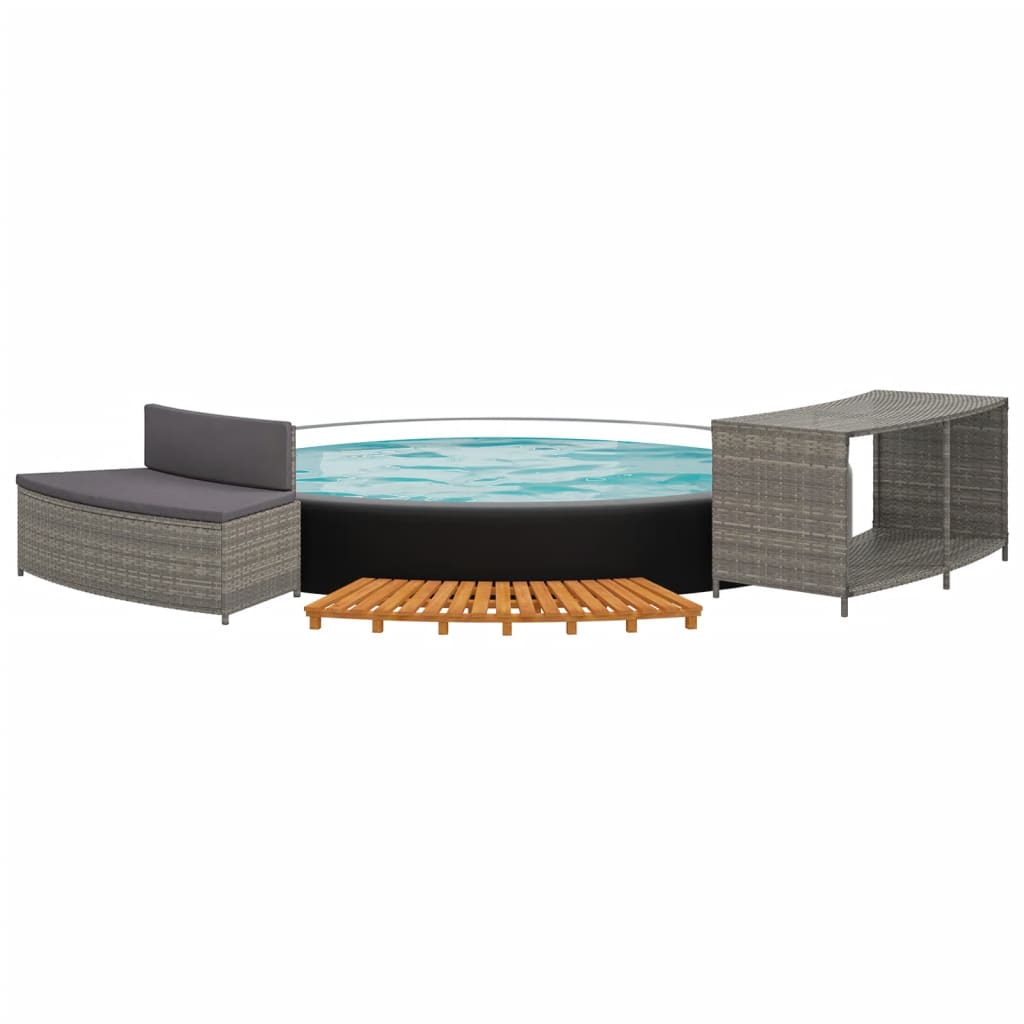 Whirlpool-Stufen Umrandung Spa Massivholz Akazie und Poly Rattan Poolumrandung - Bild 69 von 84
