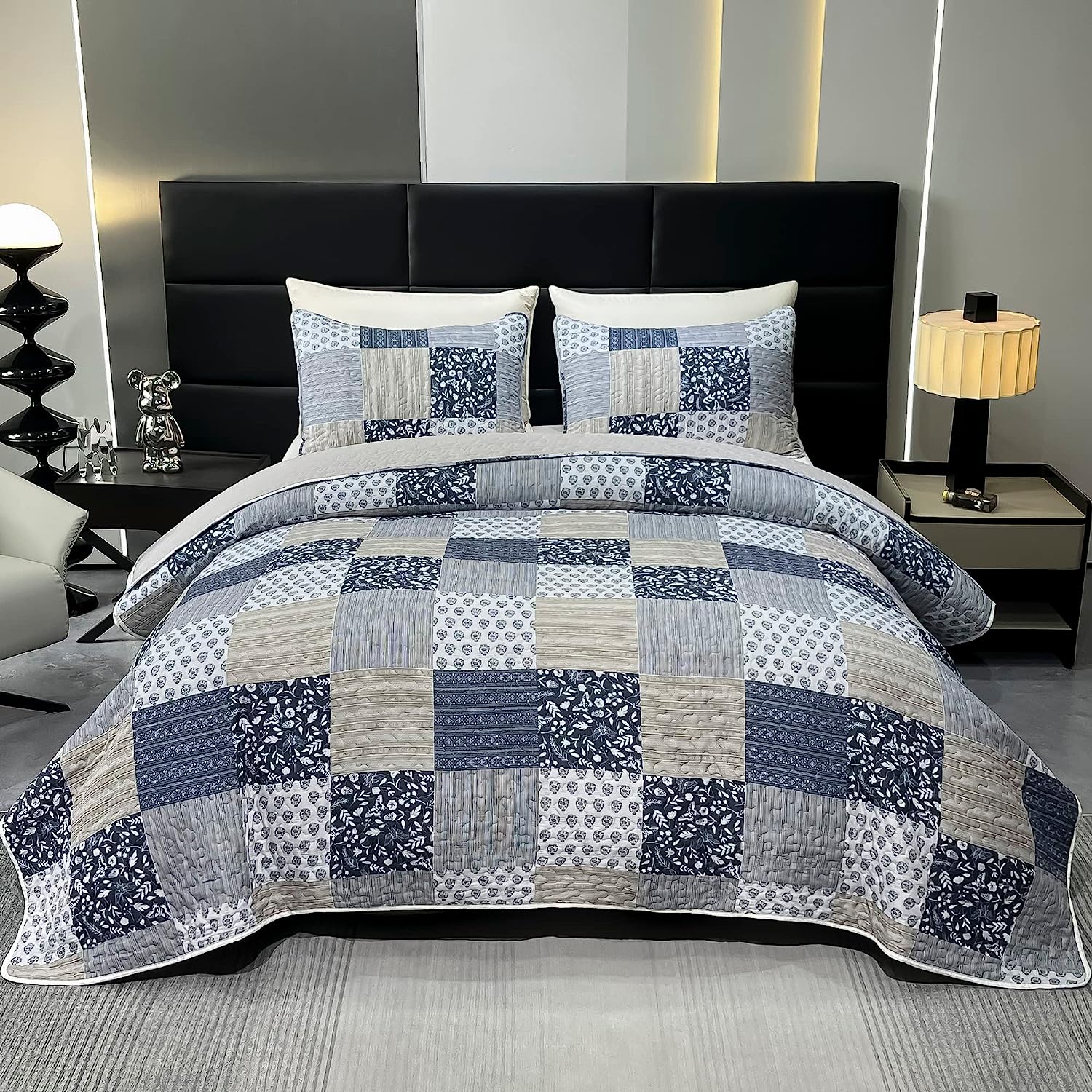 3 Piece Vintage Quilt Set Reversible Quilt Bedspread Bedding Set Queen King Size - Picture 34 of 36