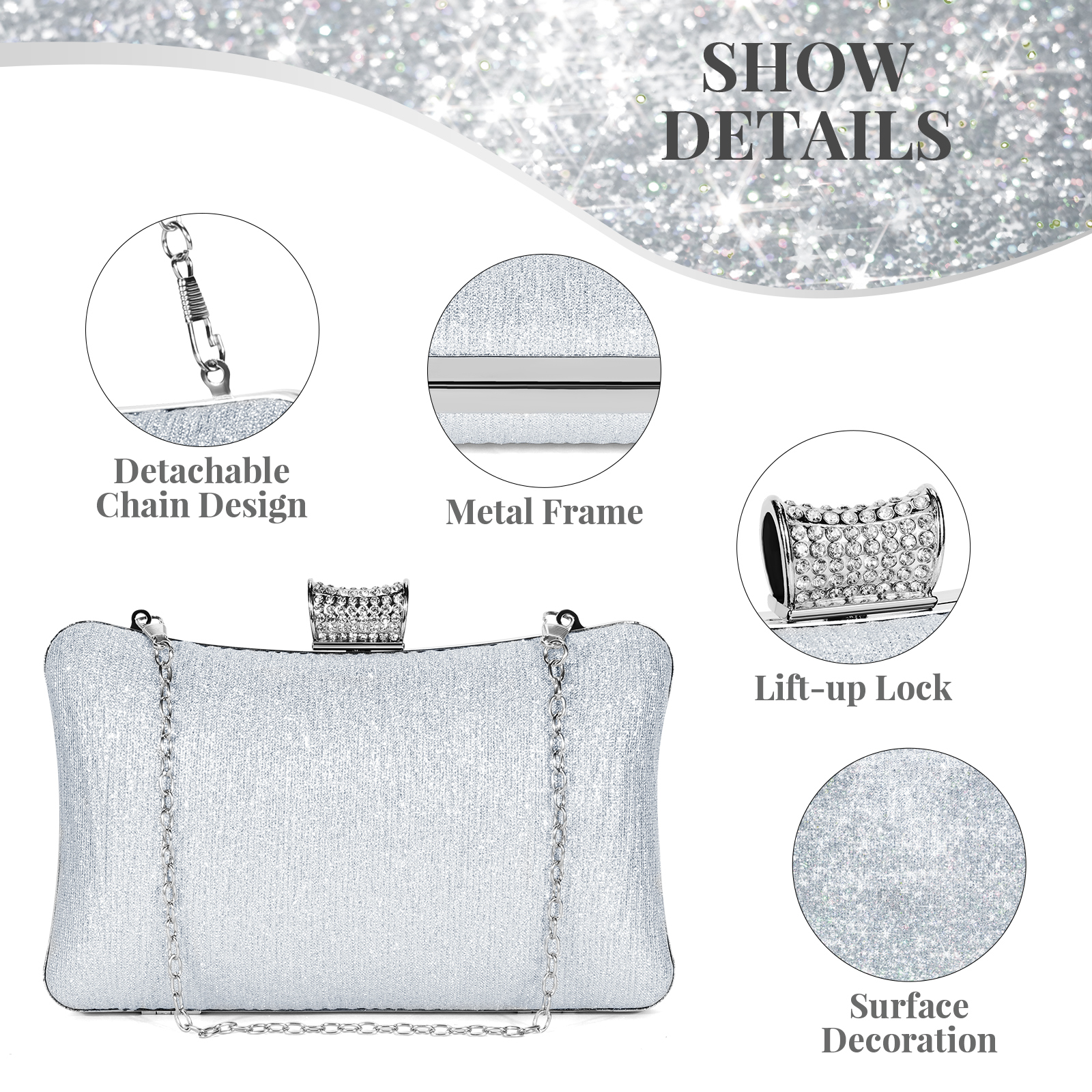 Damen Clutch Abendtasche Brauttasche Glitzernd Umhängetasche Party Handtasche 