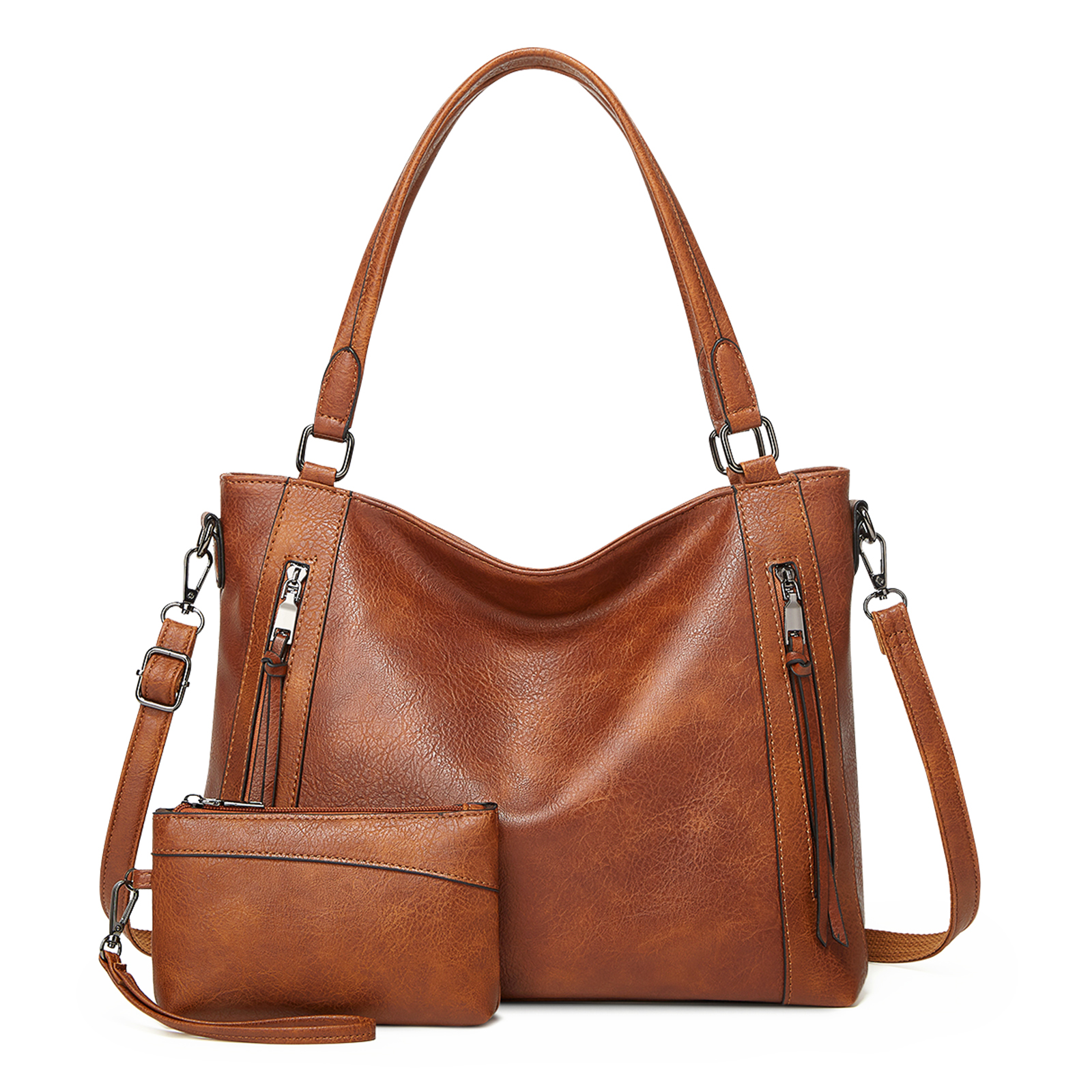 2 in 1 Women Handbag Tote Hobo Bag Zip Soft Leather Large Shopper Shoulder Bag - Picture 19 of 22
