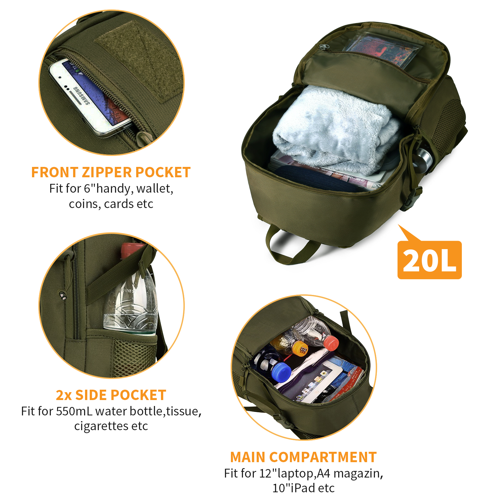 20L Herren Taktischer Rucksack Militär Daypack Wasserdicht MOLLE Reiserucksack - Bild 18 von 18