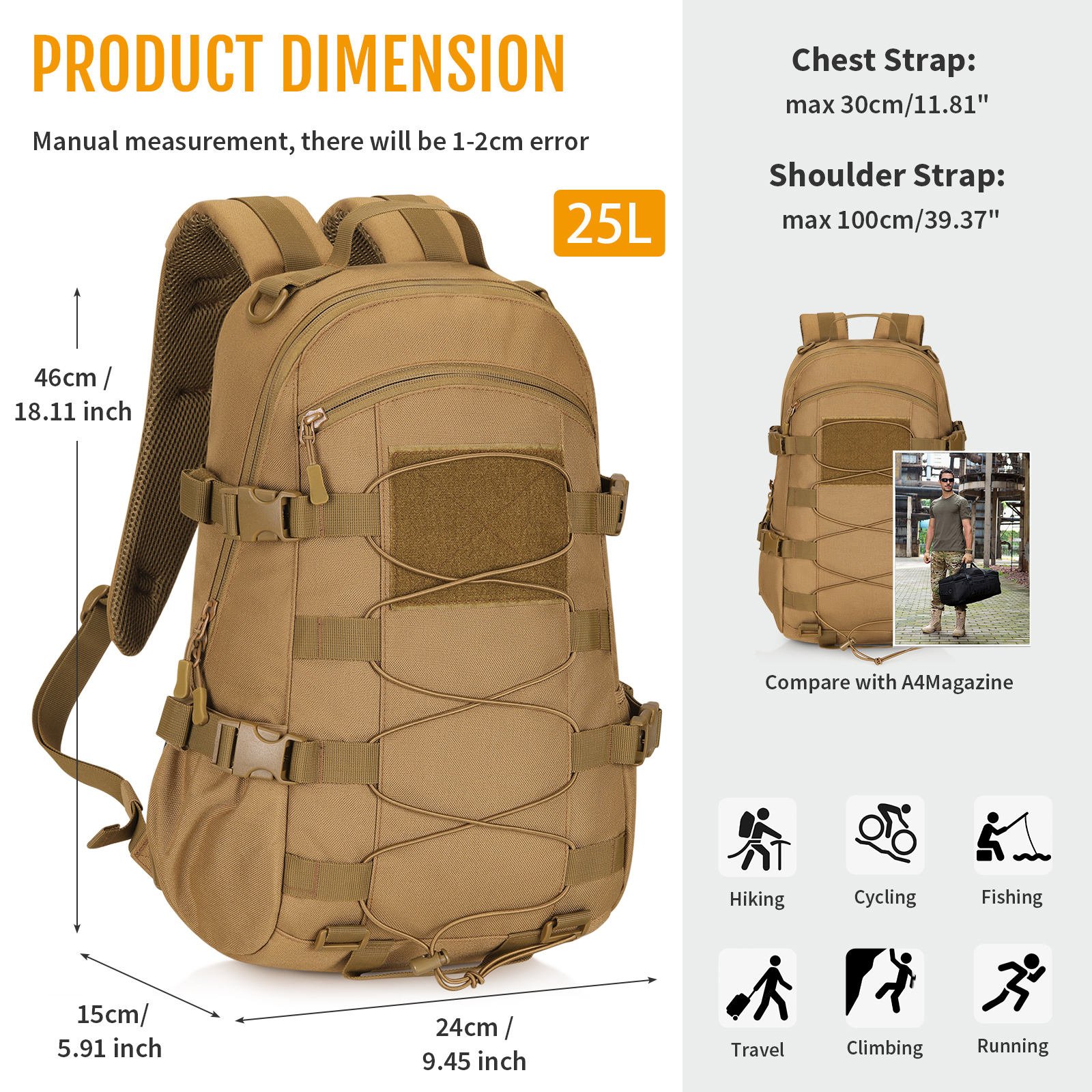 25L Taktischer Rucksack MOLLE Militär Freien Reiserucksack Wanderrucksack