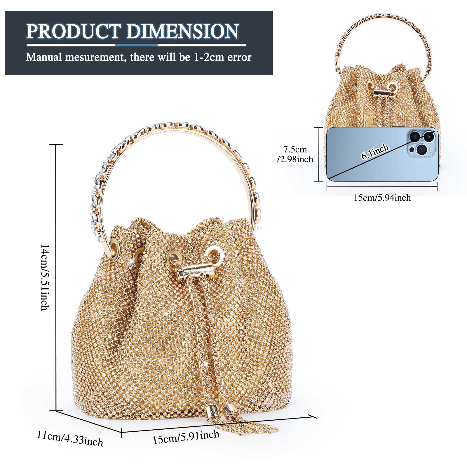 Women Rhinestone Evening Bag Wedding Clutch Purse Sparkly Prom Cocktail Handbag - Picture 34 of 79