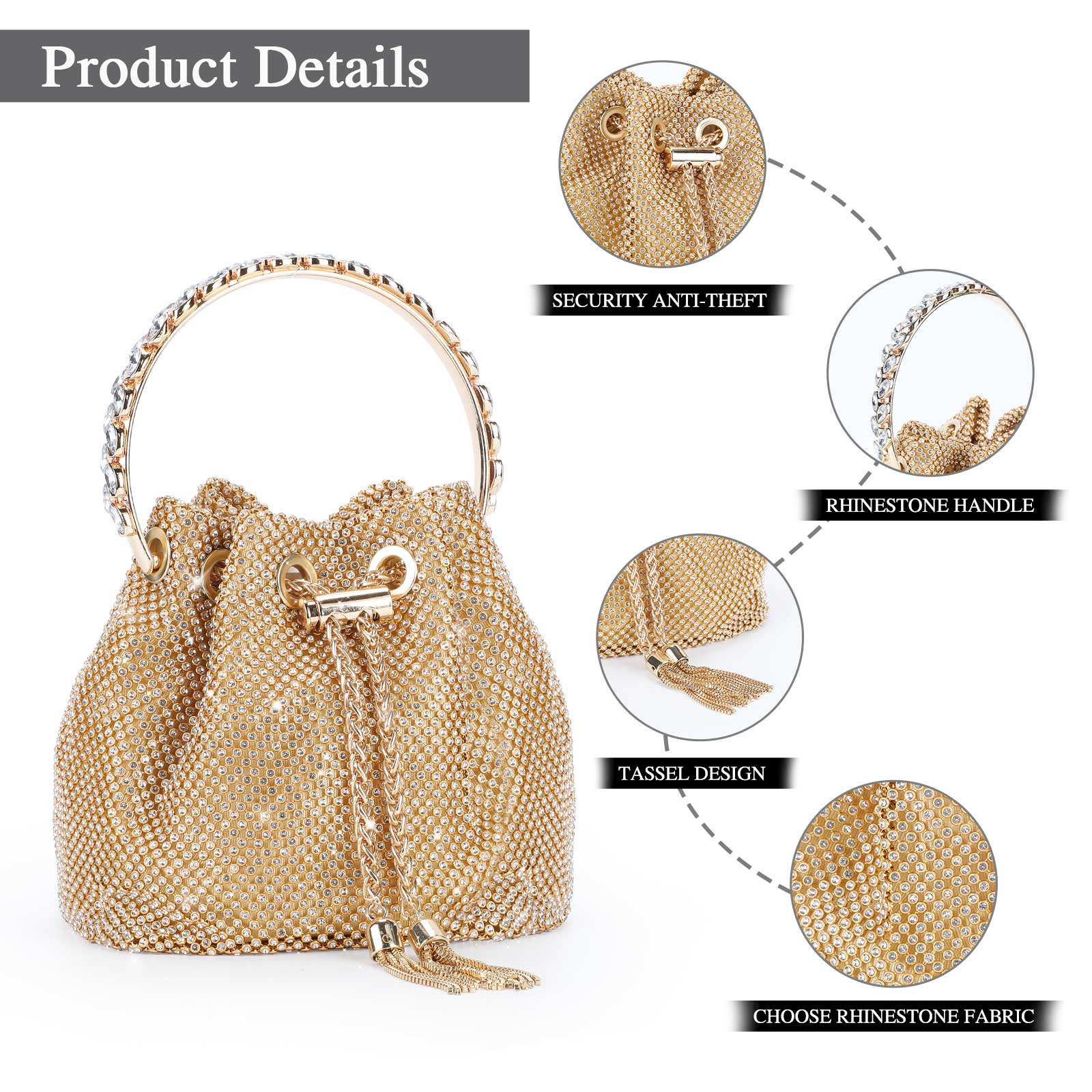 Women Rhinestone Evening Bag Wedding Clutch Purse Sparkly Prom Cocktail Handbag - Picture 38 of 79