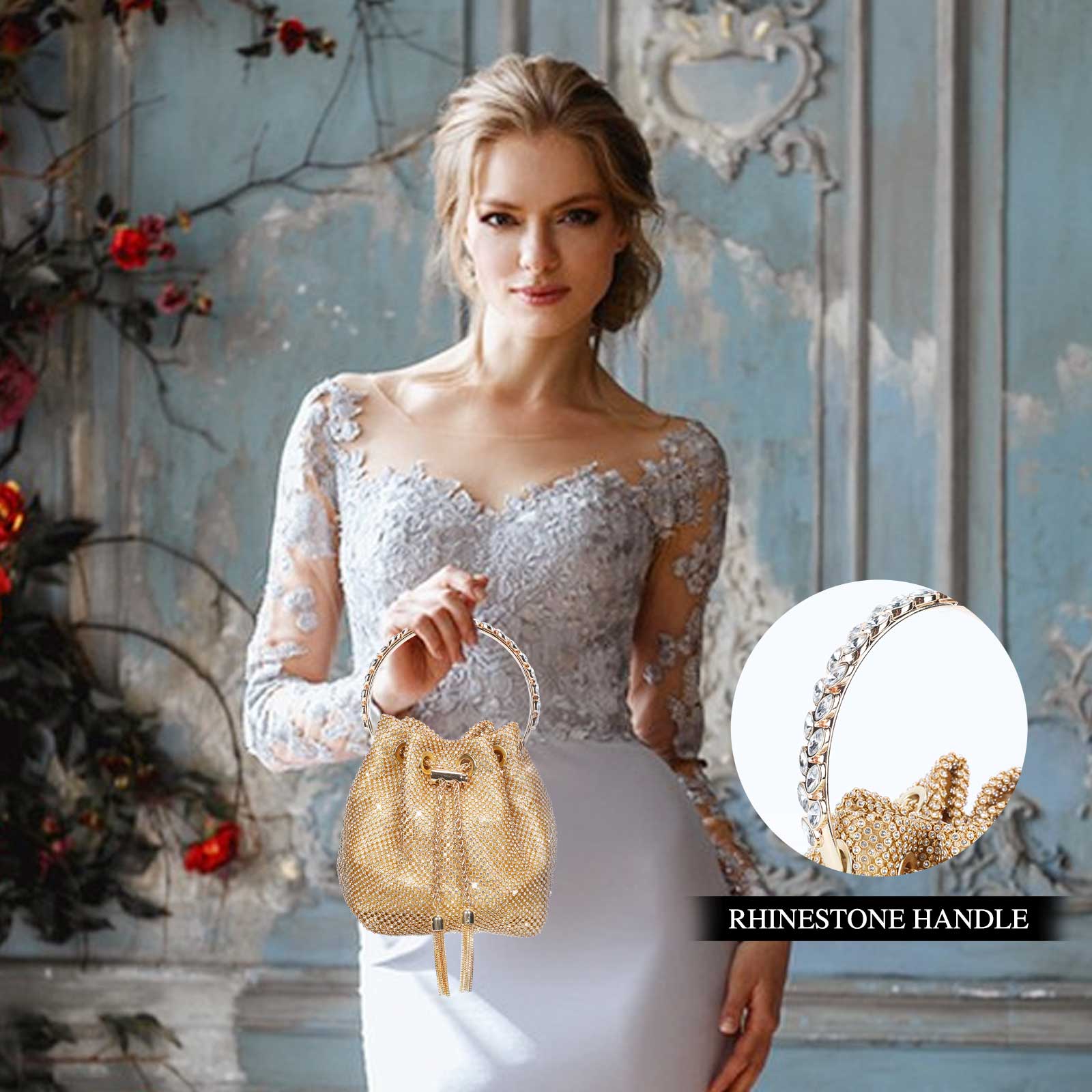 Women Rhinestone Evening Bag Wedding Clutch Purse Sparkly Prom Cocktail Handbag - Picture 32 of 79