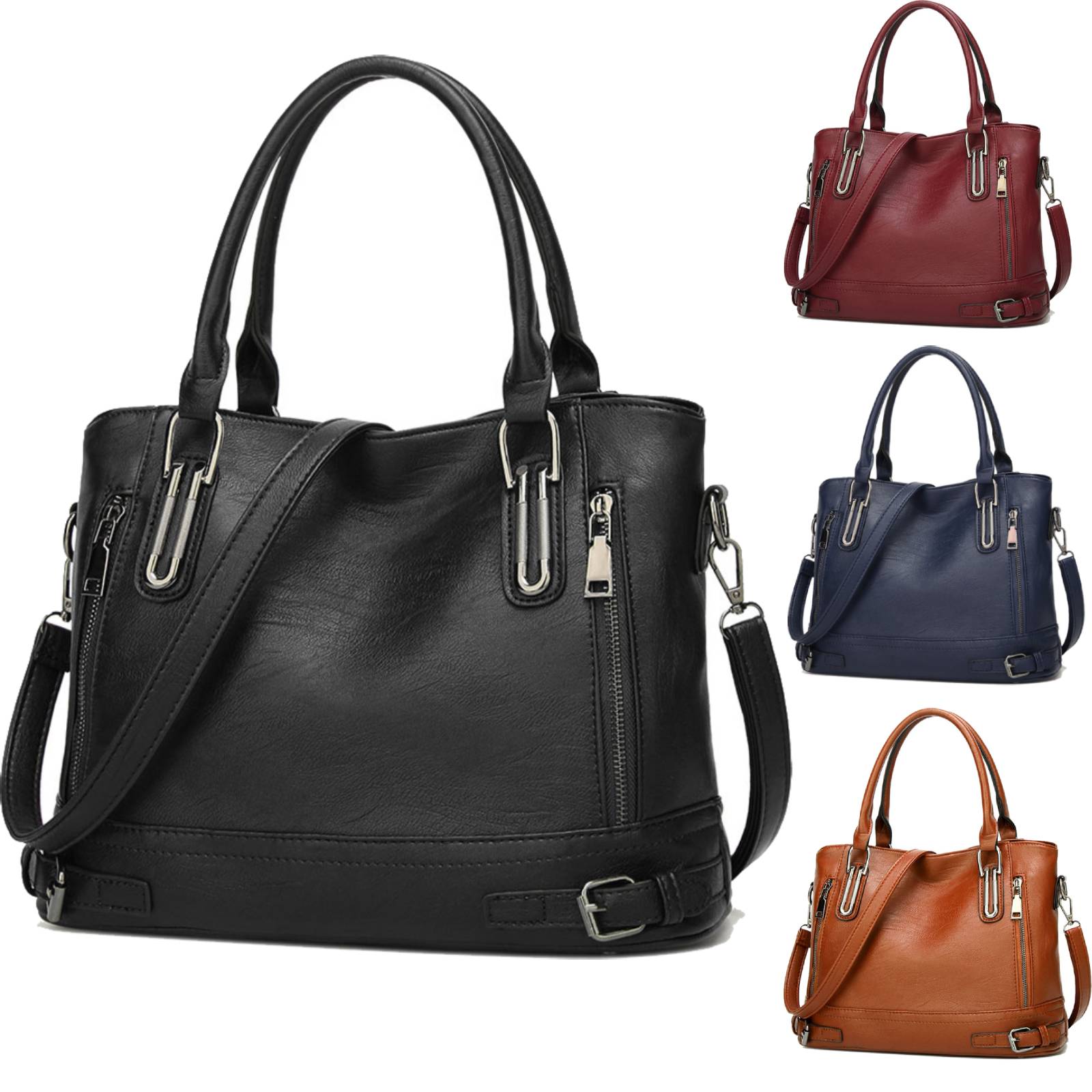 Kattee Damen Umhängetasche Aus Leder | Kleine Schultertasche Mit Doppeltem Griff, Verstellbarem Gurt | Mehrere Fächer, Praktisch Für Alltag & Reisen