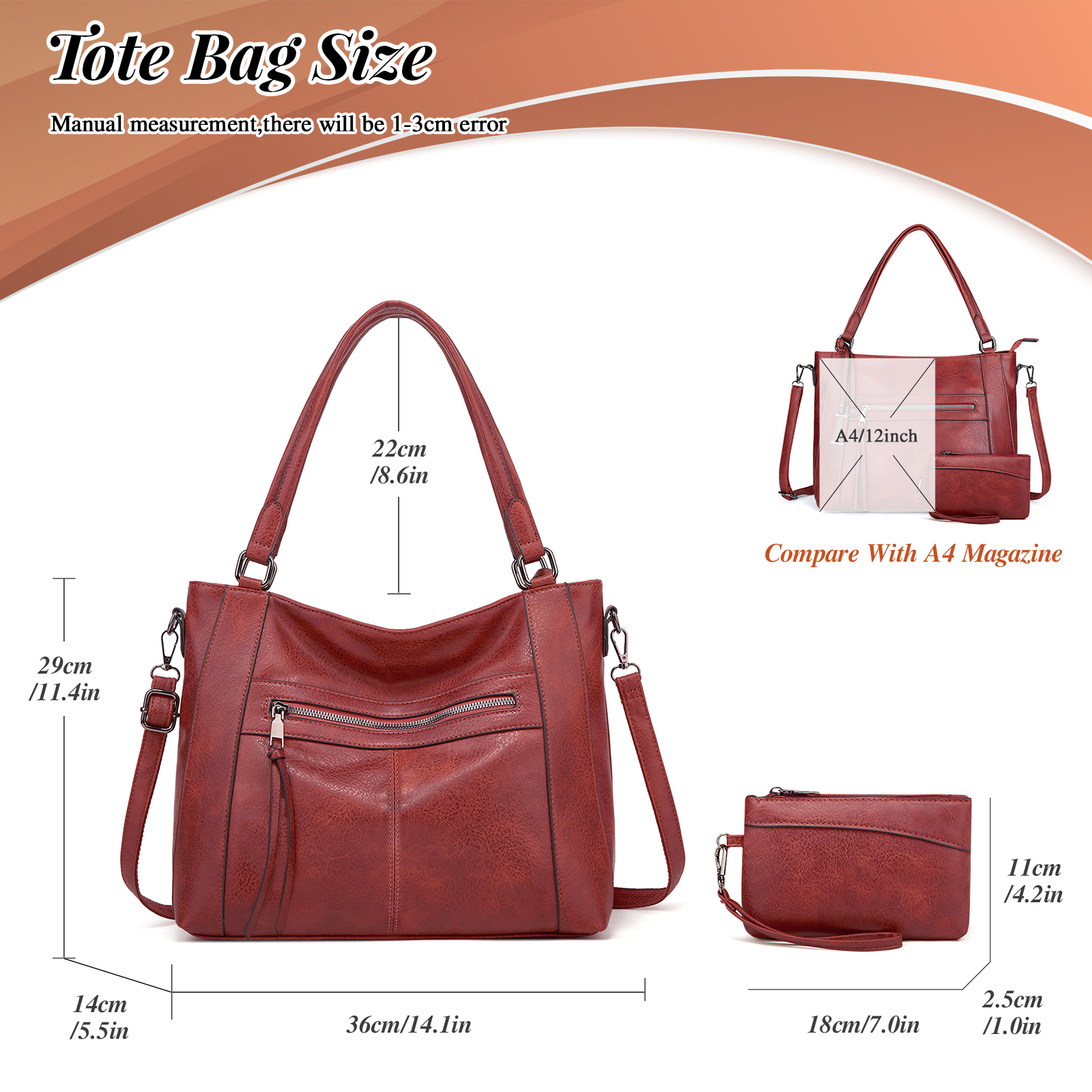 2-tlg Handtaschen Damen Set Umhängetasche Groß Shopper Tasche PU Leder Bag Tote